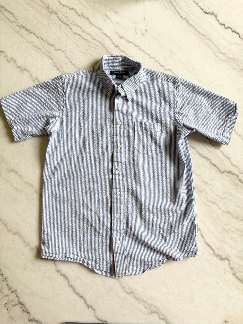 Brooks Brothers Youth Seersucker Short-Sleeve Stripe Button-Down Shirt